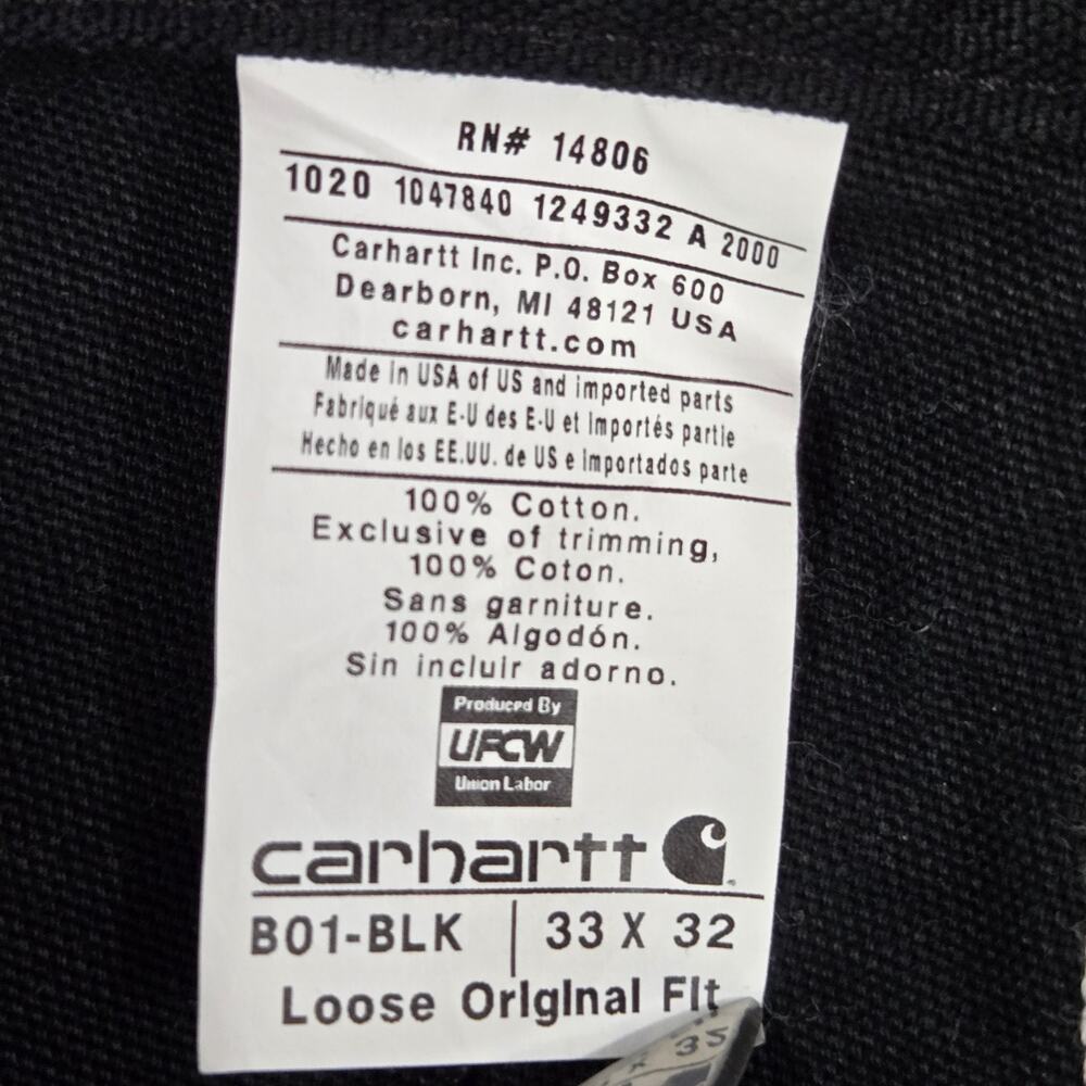 VTG Carhartt Black Double Knee Carpenter Pants Original Loose Fit USA 33x32 NEW - Picture 14 of 15